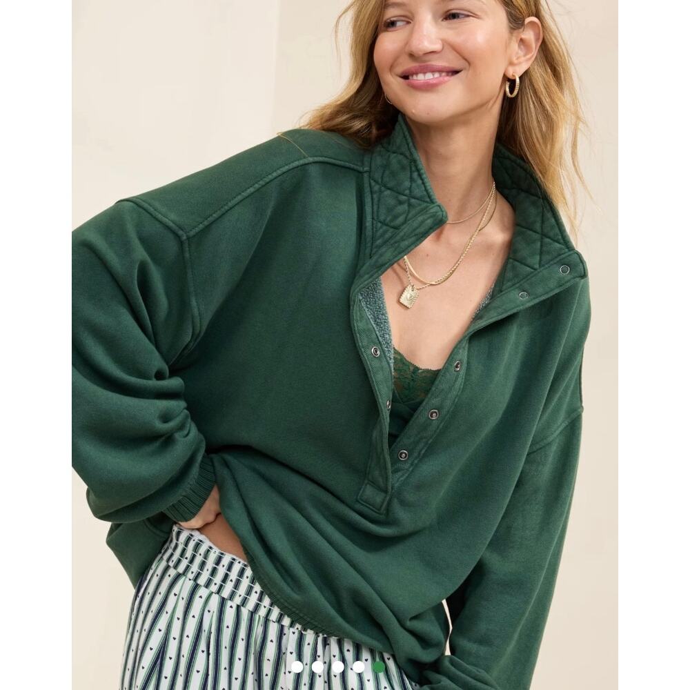 Aerie Oh Snap! Sweatshirt Oversized Lounge Rugged Green Plus XXL - Picture 3 of 12